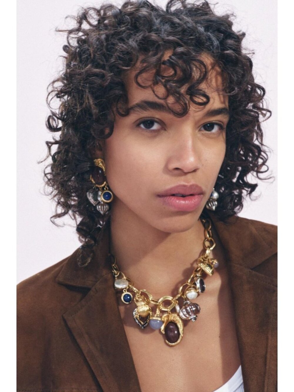 Zara Charm Necklace Gold Chain Scarab Chunky Cabochon Gemstones 4548/322 NWT